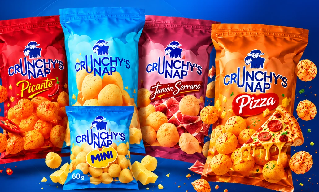 Propuesta visual de empaques Crunchy's Nap en diferentes sabores
