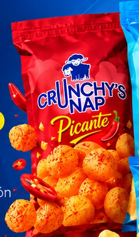 Concepto de empaque rojo de Crunchy's Nap Picante